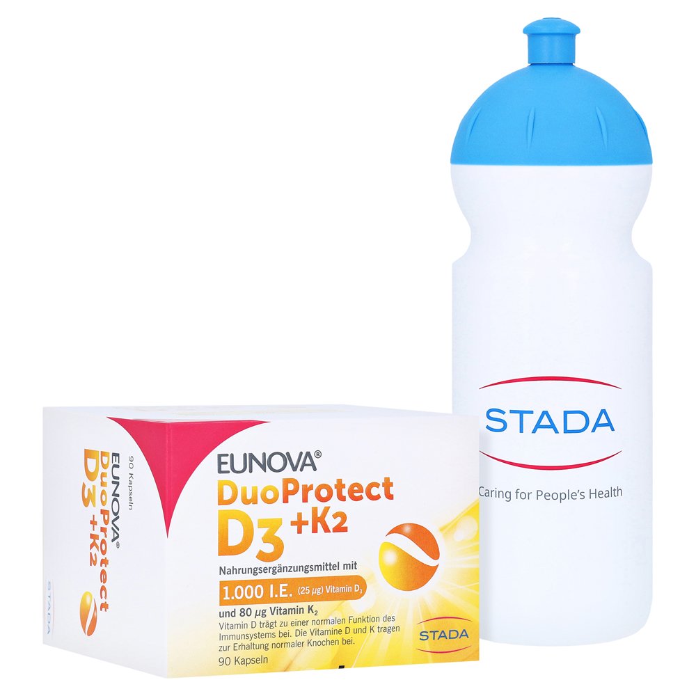 Eunova Duoprotect D3+k2 1000 I.E./80 µg Kapseln + gratis Stada Trinkflasche