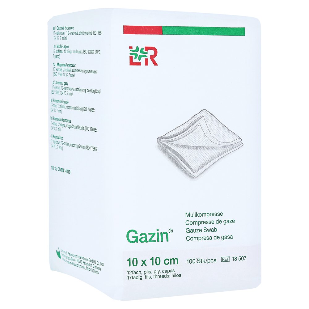 GAZIN Mullkomp.10x10 cm unsteril 12fach Op
